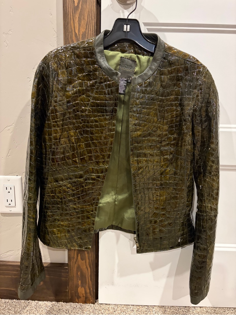 BCBGMaxAzria Olive Croc-Embossed Leather Jacket